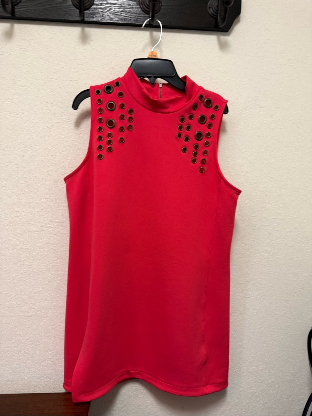 Worthington Red Sleeveless Mock Neck Dress with Eyelet Accents